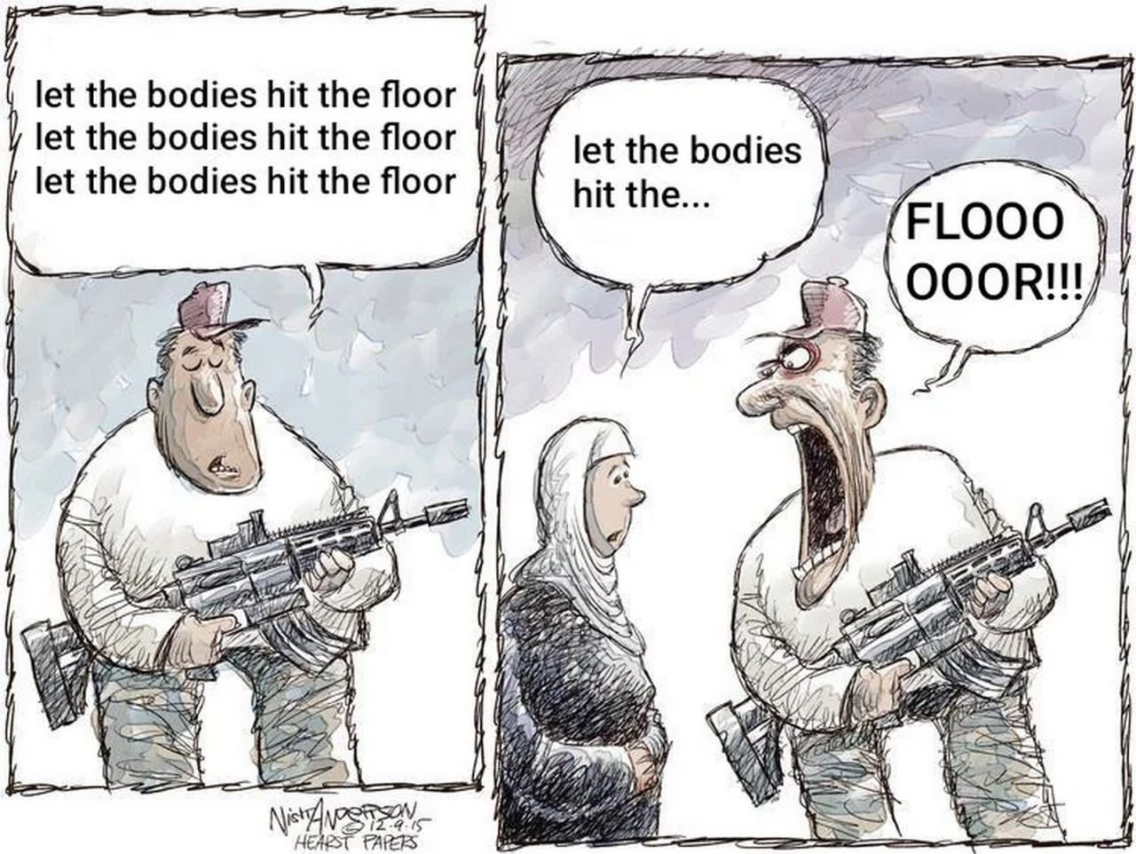 Let the bodies hit the floor пародия Военный поет песню Let the bodies hit the floor, а женщина в хиджабе допевает за него
