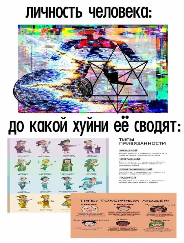 Картинка про личность человека и то, как её сводят к разным психологическим типологиям и схемам