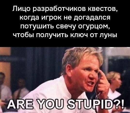 Разработчики квестов в ярости, когда игрок не догадался потушить свечу огурцом, чтобы получить ключ от луны