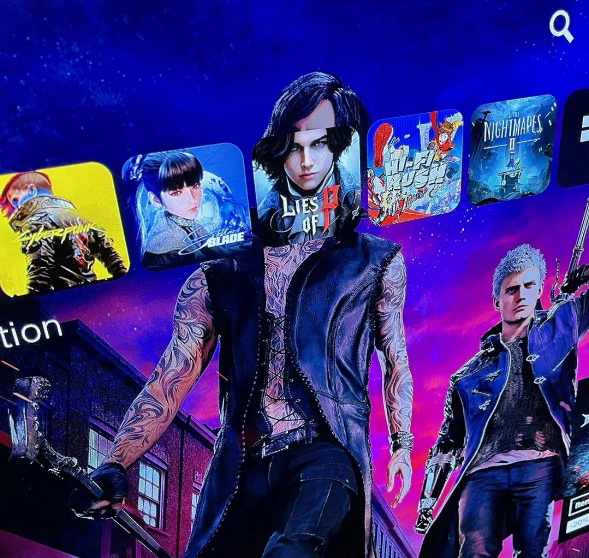 Lies of P на лице Геймерский мем с персонажами из игры Lies of P и Devil May Cry, где иконка игры Lies of P закрывает лицо главного персонажа игры.