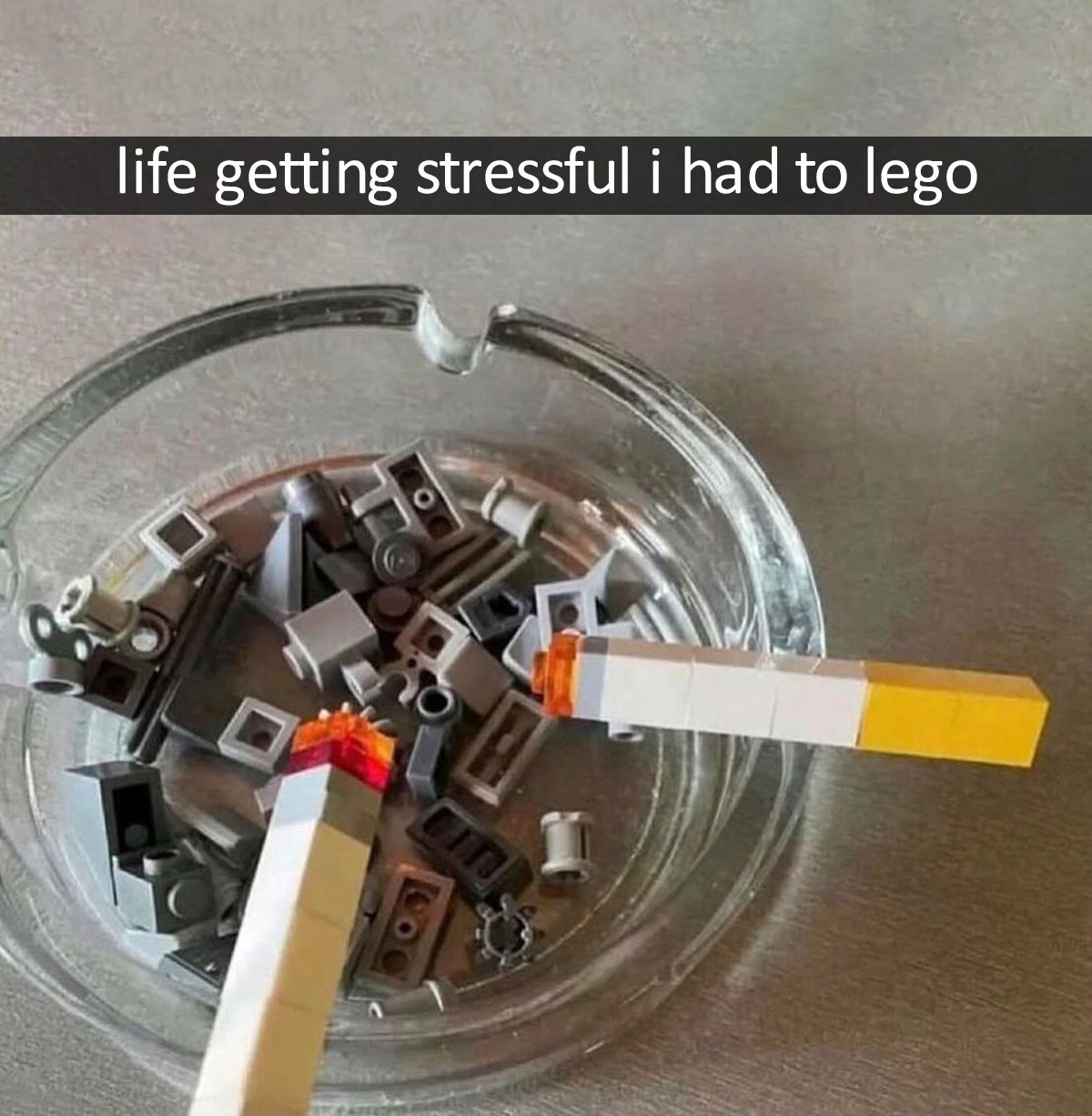 Life getting stressful i had to lego Сигареты из Лего в пепельнице