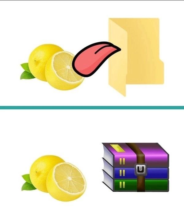 Лимон и WinRAR Мем с лимонами, языком и иконками папки и WinRAR