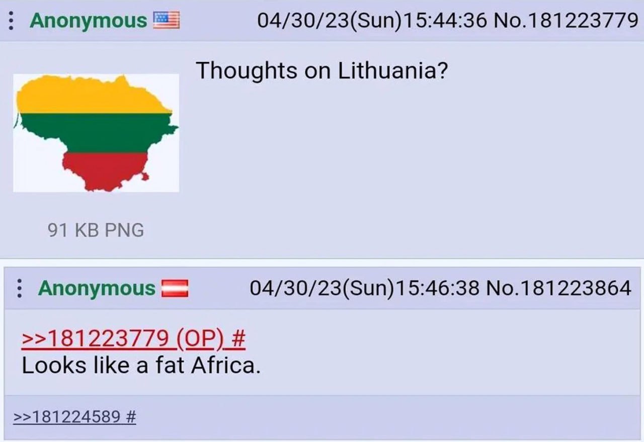 Looks like a fat Africa Мем с картой Литвы и комментарием "Похоже на толстую Африку"