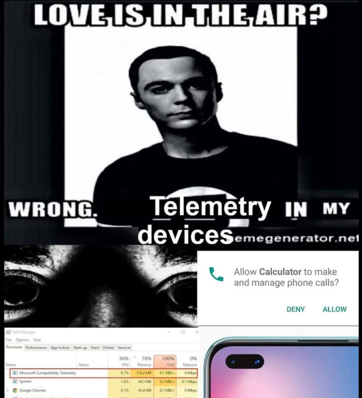 Love is in the air wrong telemetry in my devices Мем "Love is in the air? Wrong. Telemetry in my devices" с Шелдоном Купером и другими изображениями