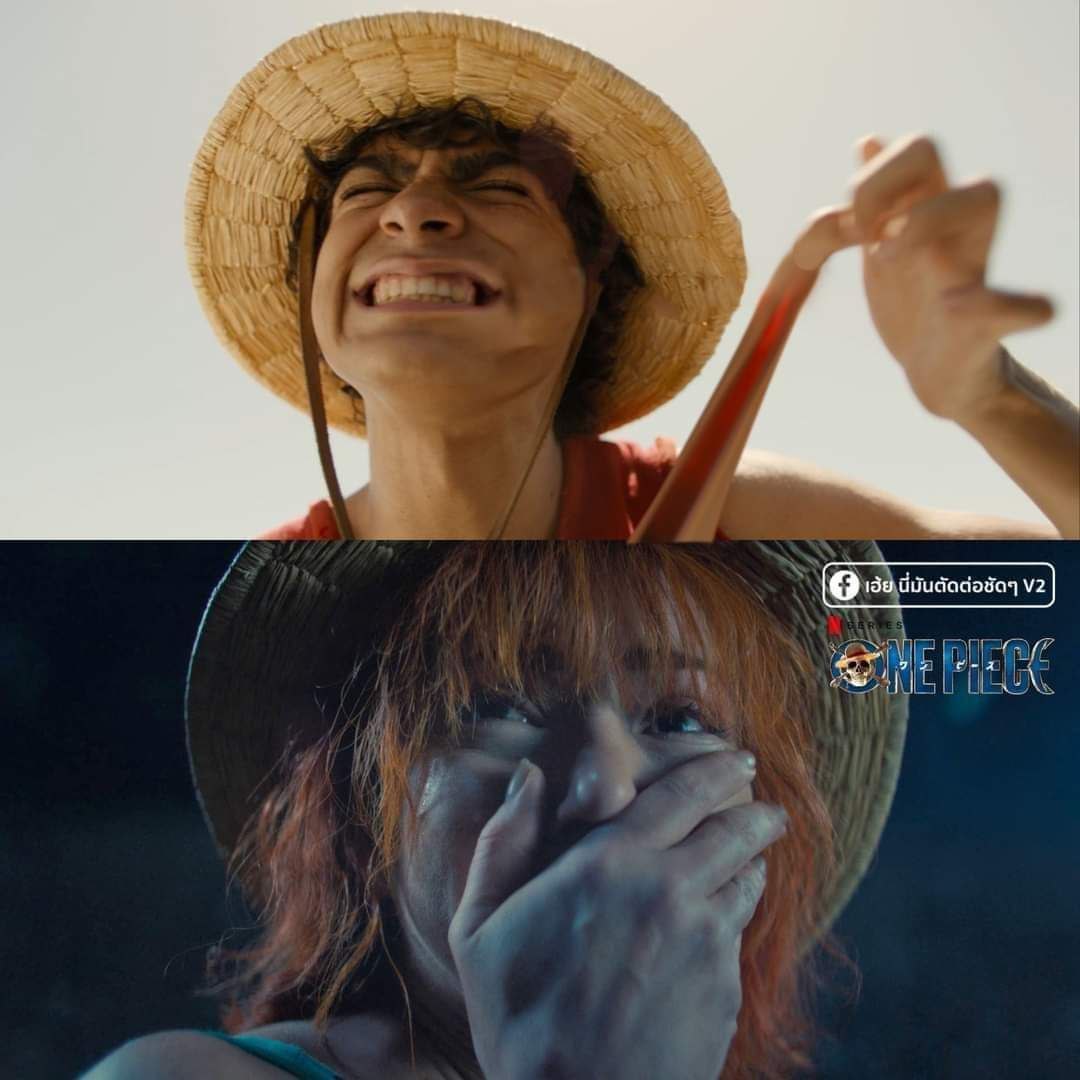 Луффи и Нами из «One Piece» Две части лица Луффи из «One Piece» на одном изображении