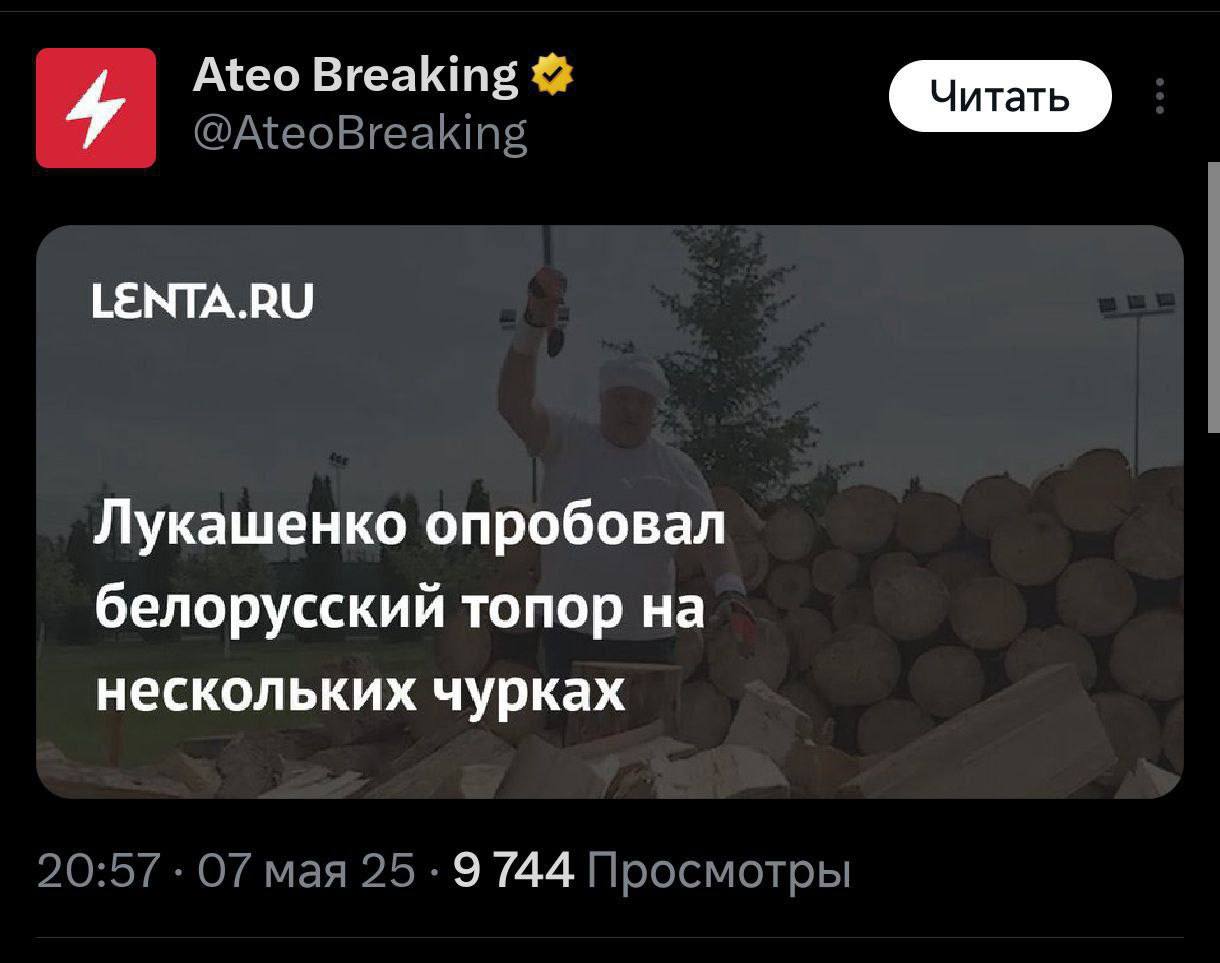 Лукашенко и белорусский топор Лукашенко опробовал белорусский топор на нескольких чурках