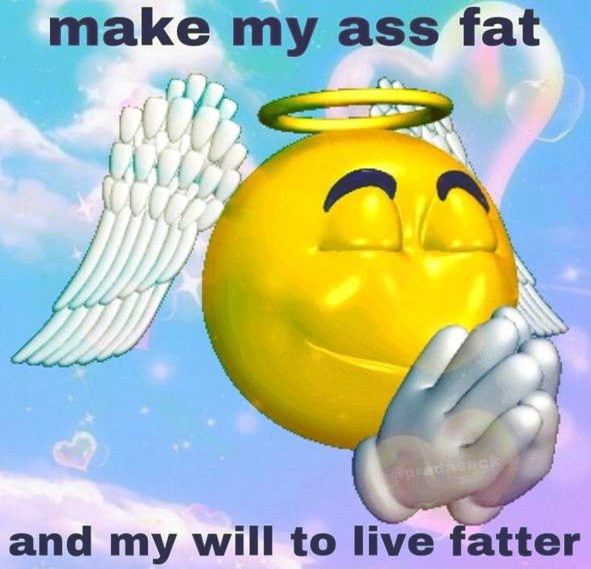 Make my ass fat Ангельский смайлик, который молится "Make my ass fat"