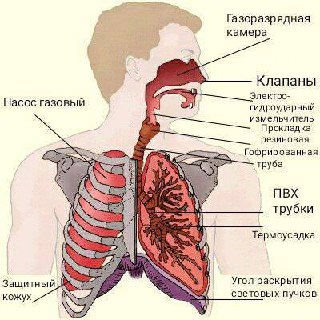 Человек с промышленными деталями вместо органов Схема человеческого тела, в которой органы заменены на промышленные и механические детали