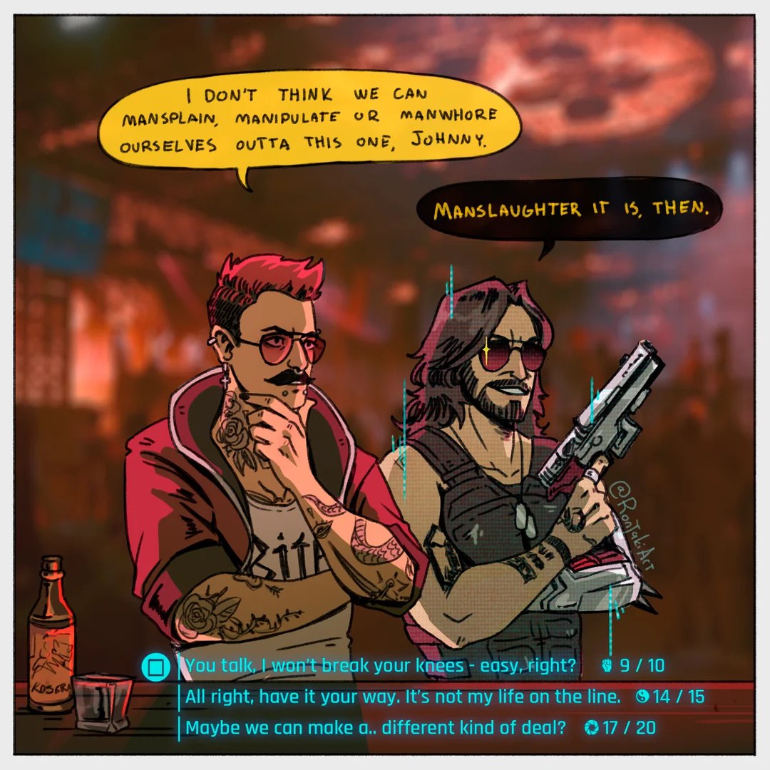 Мем про V и Джонни Сильверхенда из Cyberpunk 2077: Manslaughter it is, then