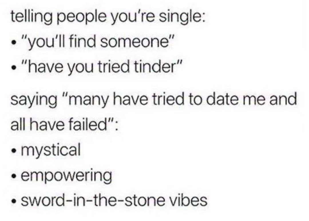 Many have tried to date me and all have failed Сравнение реакций на то, как люди говорят о своем одиночестве.