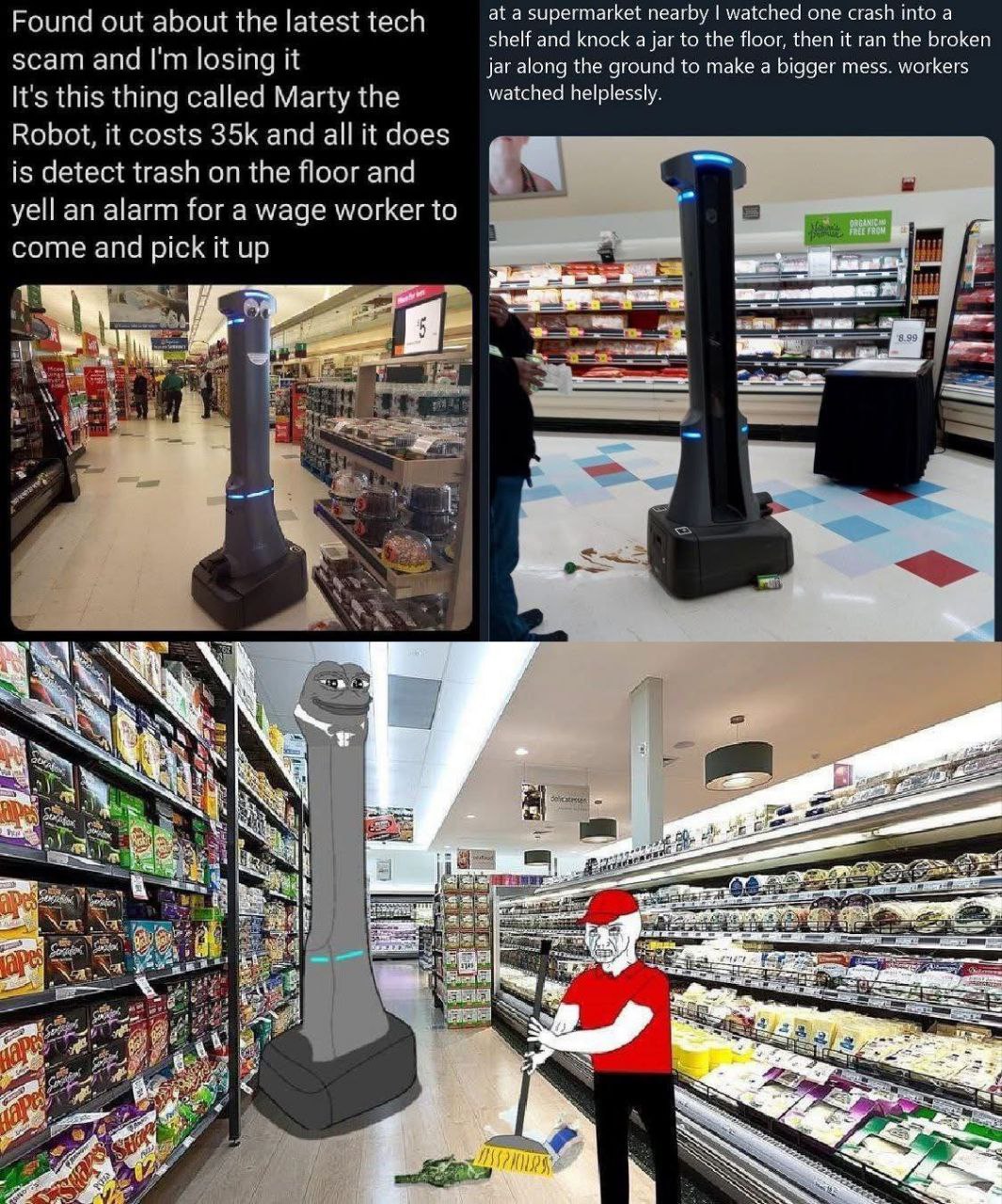 Робот Марти, обнаруживающий мусор, и человек, убирающий его