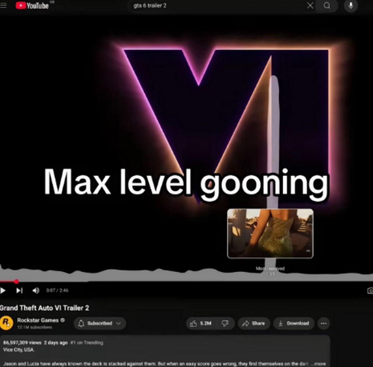 Max level gooning GTA 6 Максимальный уровень gooning на фоне логотипа GTA 6