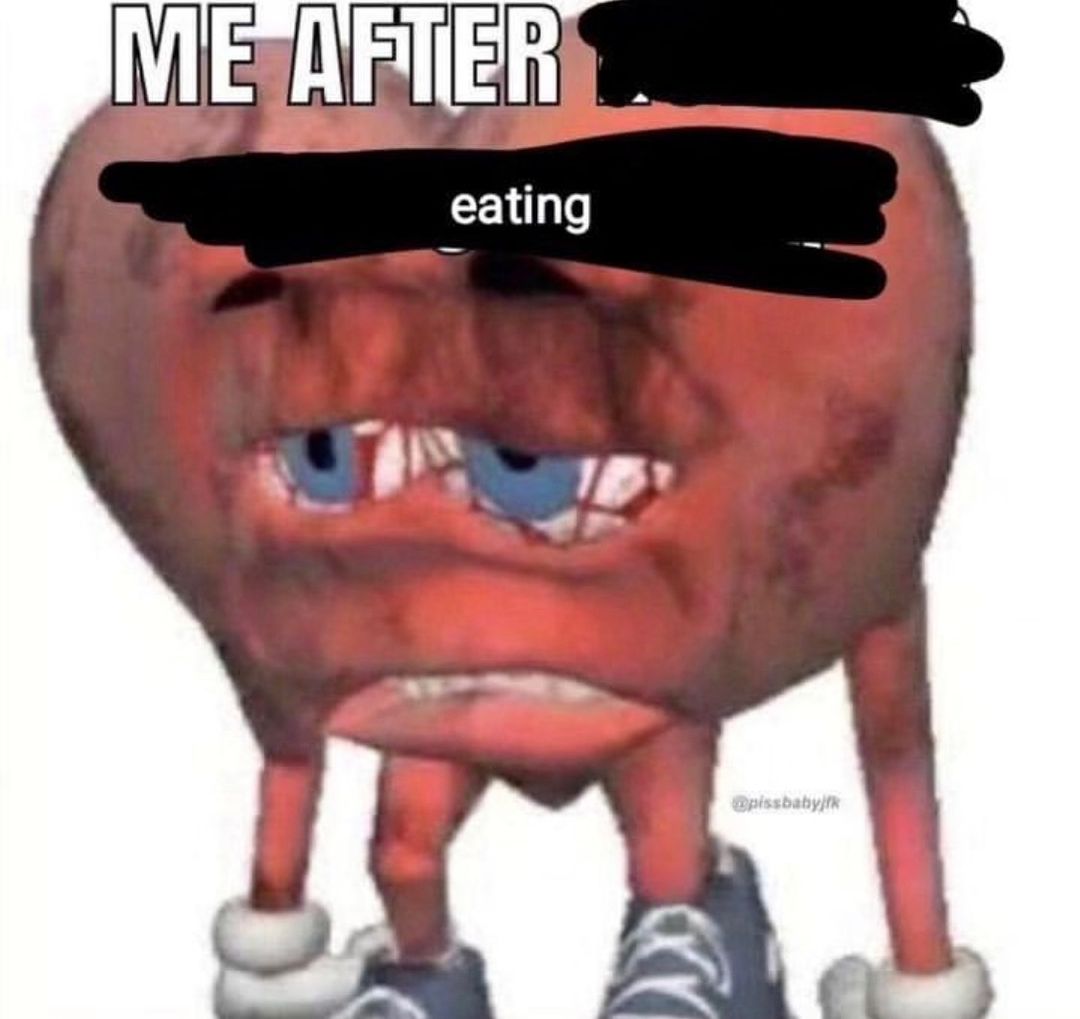 Me after eating Мем про состояние после еды с красным персонажем