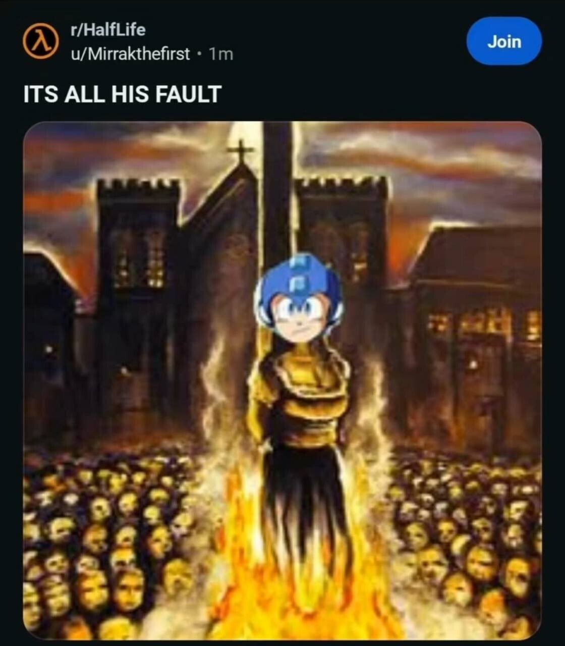 Мегамен на костре, и это всё его вина