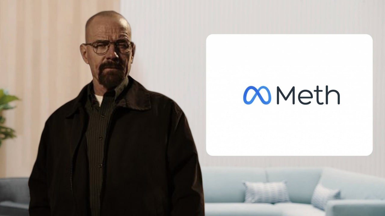 Вариант названия Meta Meth Уолтер Уайт и логотип Meta с подписью Meth
