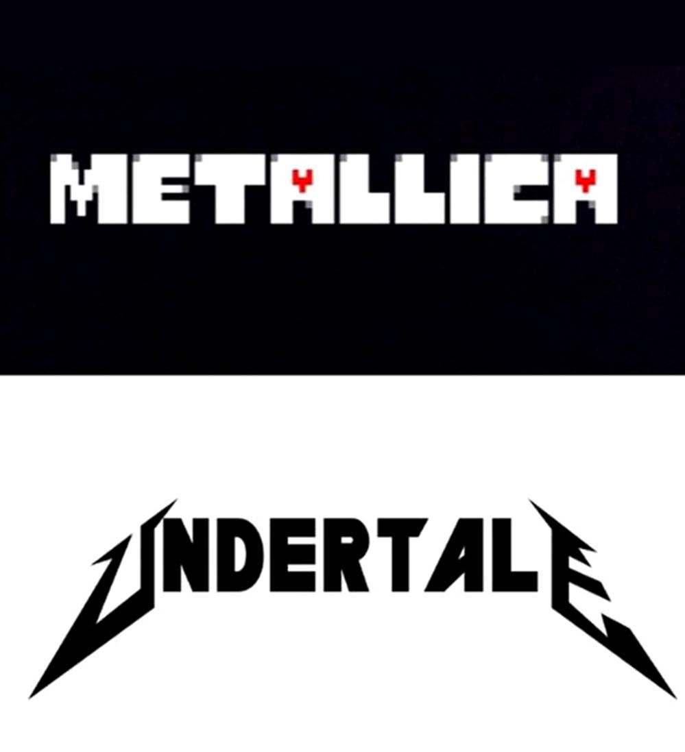 Metallica Undertale логотип Два логотипа, один из которых
Metallica, а другой Undertale. Они сделаны так, будто их поменяли местами. У "Металлики" пиксельный шрифт, а у "Андертейла" острый, как у рок-группы.