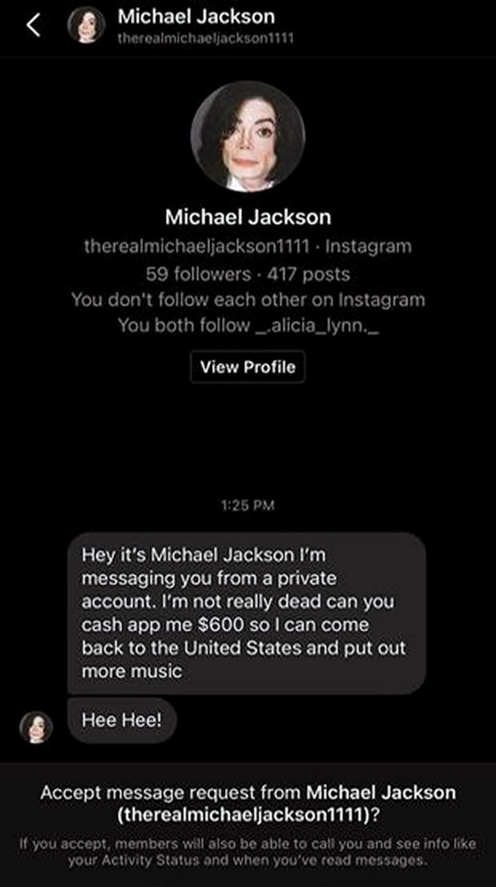 Michael Jackson просит $600 Поддельный аккаунт Майкла Джексона просит деньги