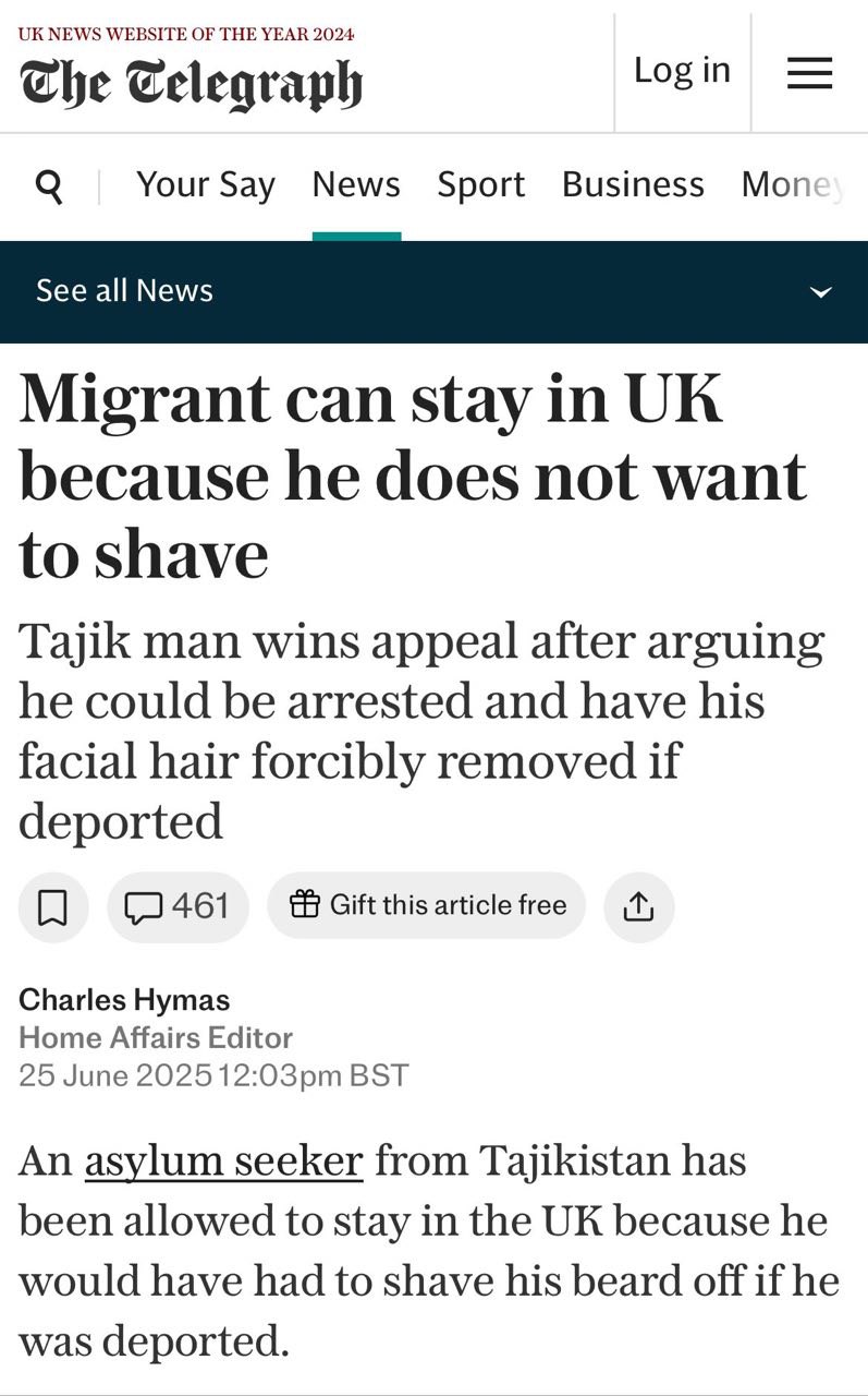 Migrant can stay in UK because he does not want to shave Статья "Мигрант может остаться в Великобритании, потому что он не хочет бриться"