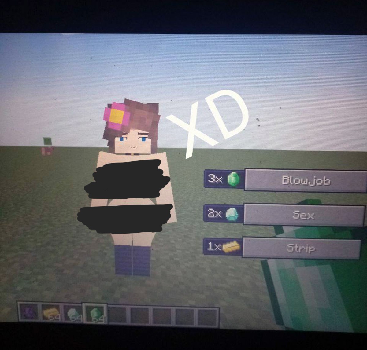 Minecraft Blowjob Sex Strip Мем с персонажем Minecraft и опциями Blowjob, Sex, Strip