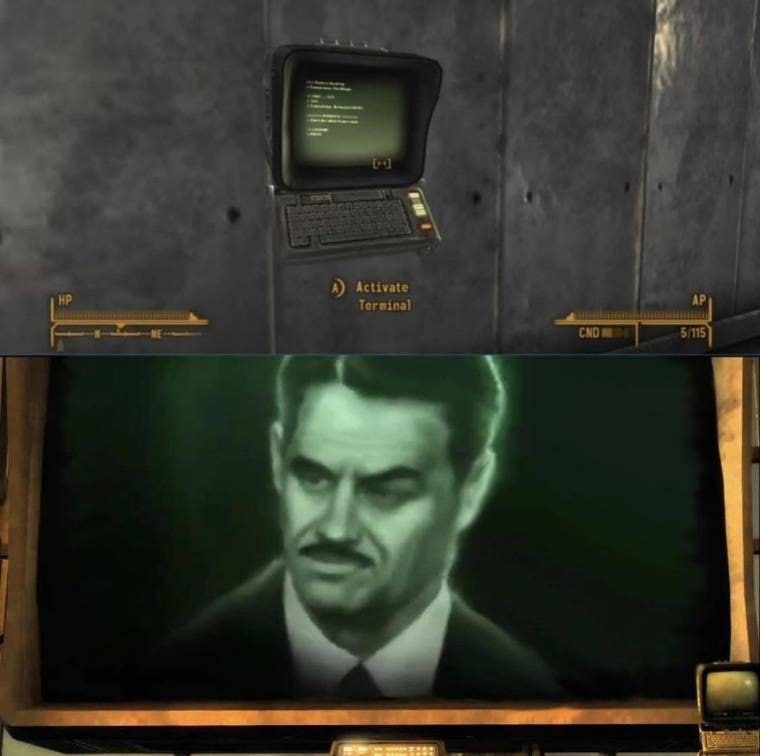 Мистер Хаус из Fallout New Vegas Мем с Мистером Хаусом и терминалом из игры Fallout: New Vegas