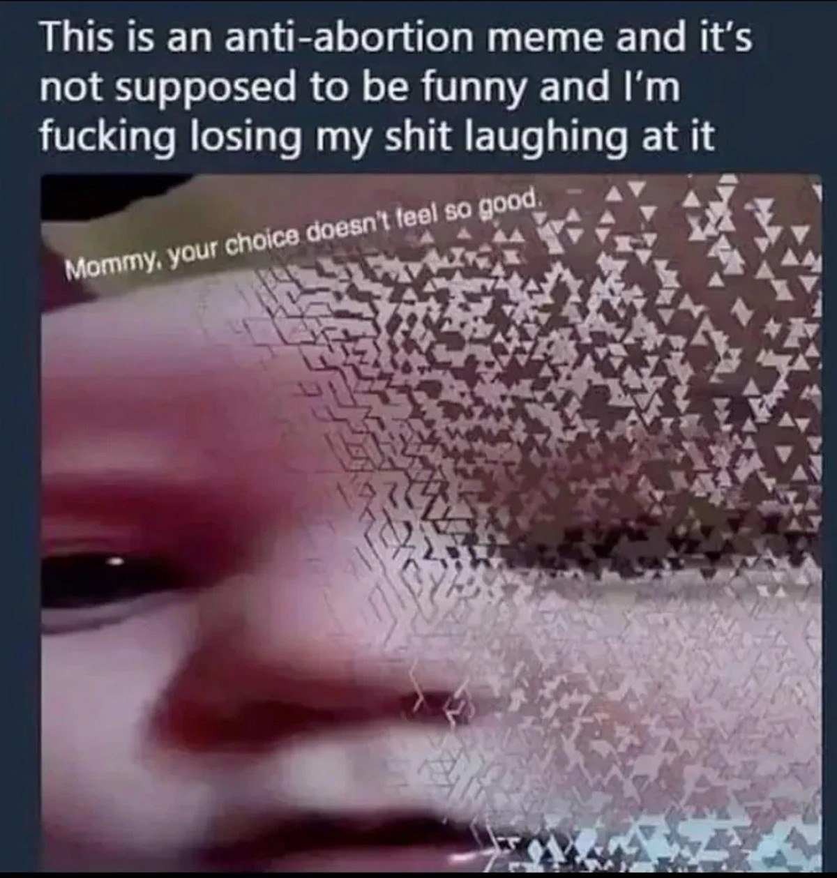 Mommy, your choice doesn't feel so good Мем с надписью «Мамочка, твой выбор не очень приятен», где ребенок исчезает