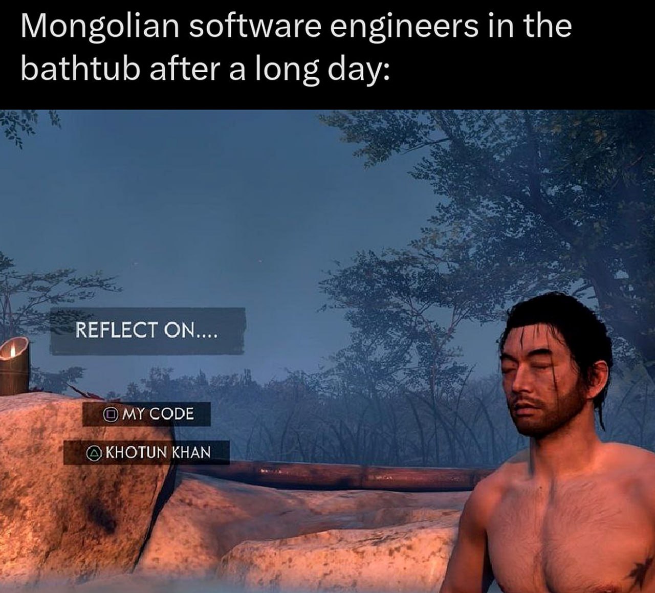 Mongolian software engineers in the bathtub Монгольские программисты в ванне после долгого дня