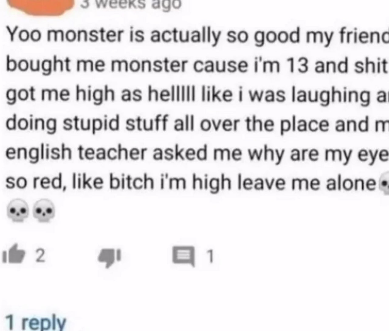 Подросток под Monster energy drink Подросток под кайфом от энергетика Monster