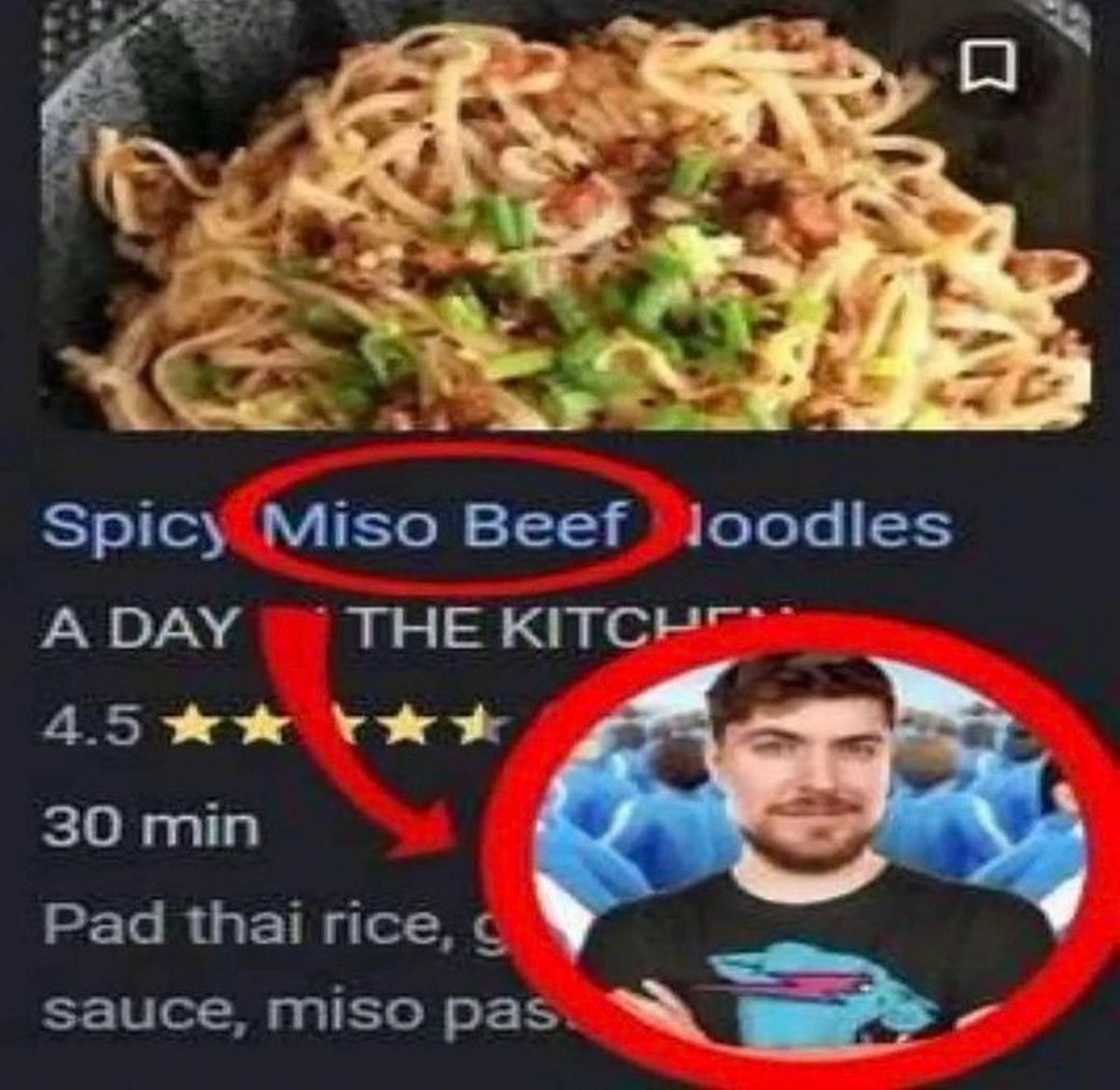 Mr. Beast в Spicy Miso Beef Noodles Мем с Мистером Бистом вместо Spicy Miso Beef Noodles
