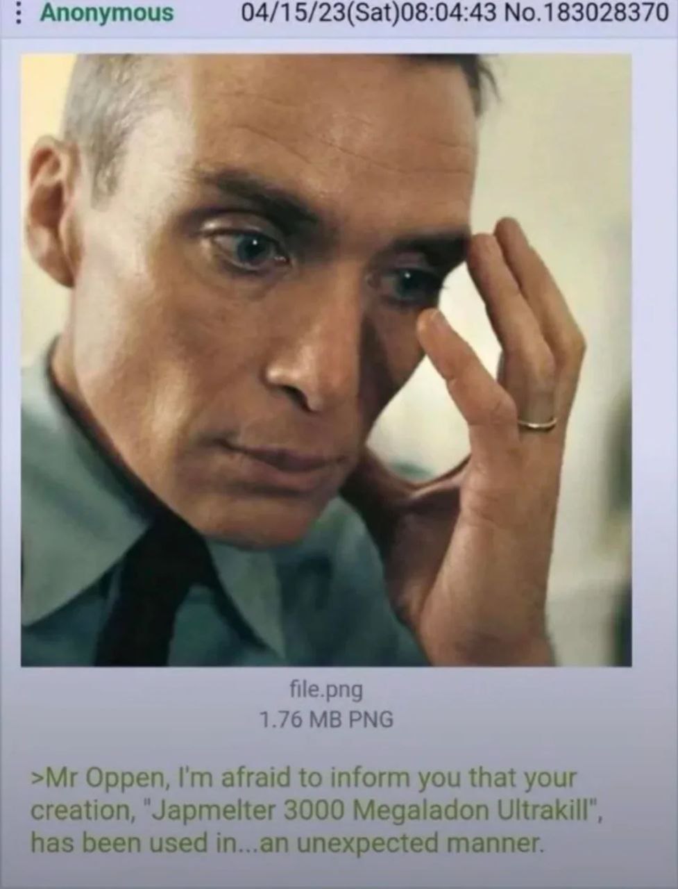 Mr Oppen, I'm afraid to inform you that your creation Мистер Оппен, боюсь сообщить вам, что ваше творение «Japmelter 3000 Megaladon Ultrakill» было использовано непредвиденным образом