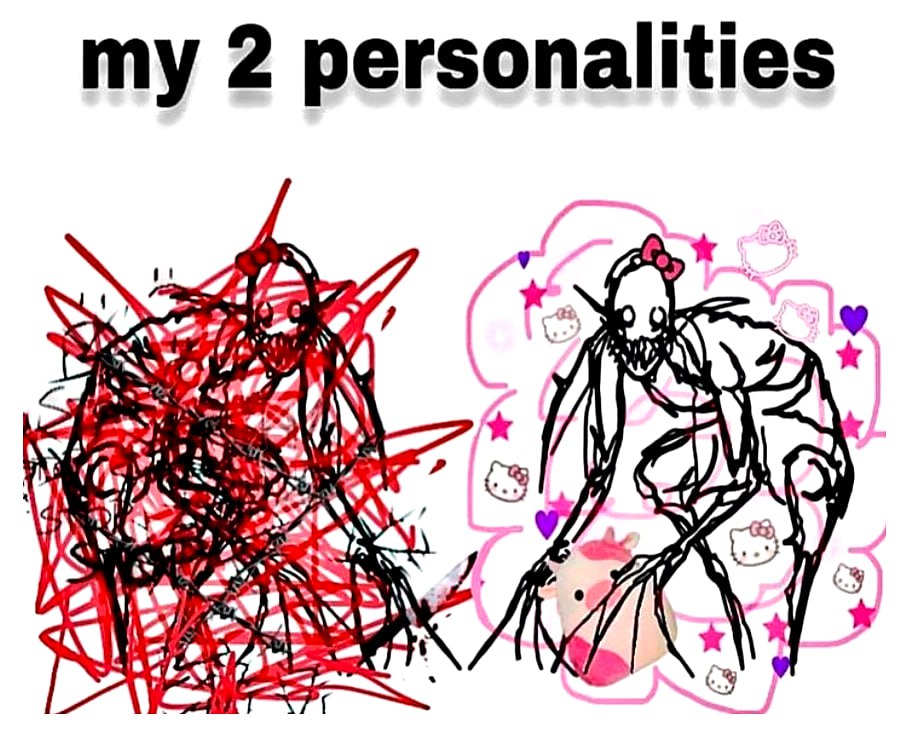 My 2 personalities Мем про две личности: одна агрессивная, другая милая и дружелюбная