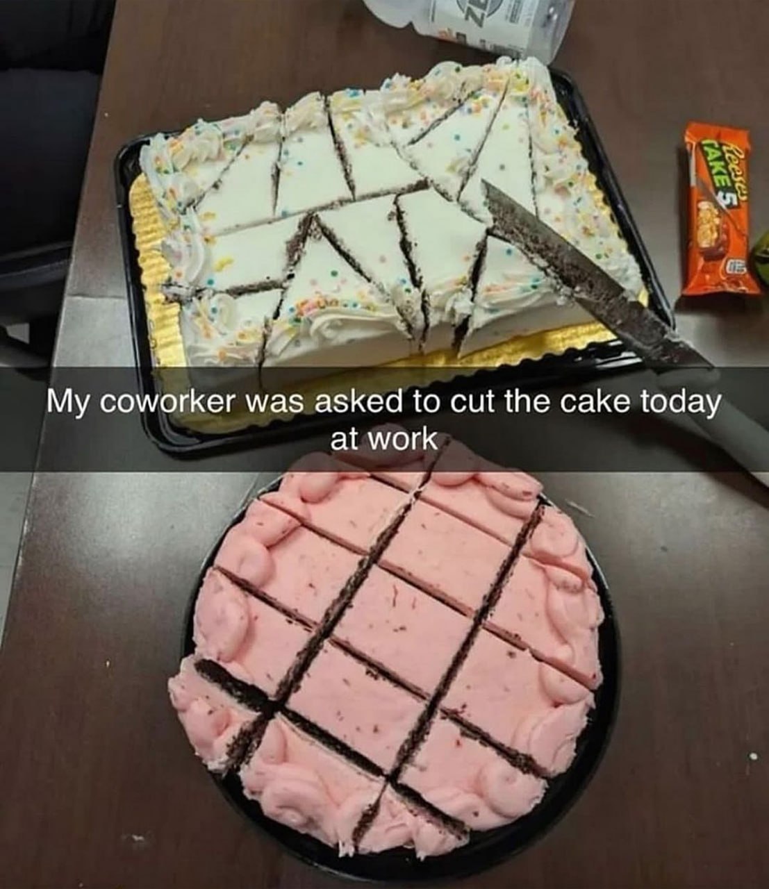 My coworker was asked to cut the cake today at work Мой коллега разрезал торт сегодня на работе