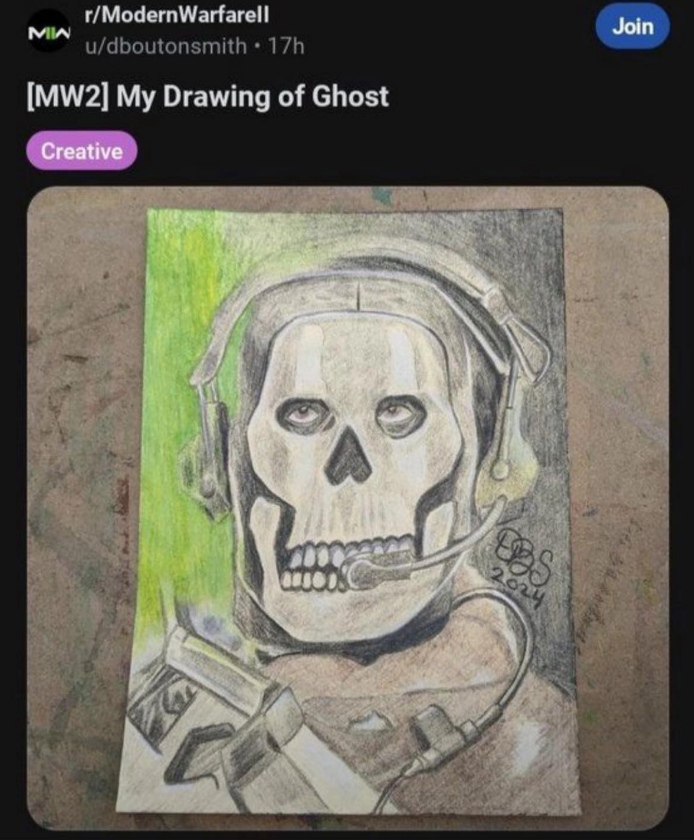 Мой рисунок Гоуста Мой рисунок Гоуста из MW2 на Reddit