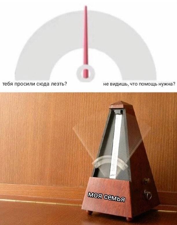 Моя семья метроном Метроном с подписью «Моя семья» и две надписи на шкале, одна из которых указывает на бесполезность вмешательства, а другая — на необходимость помощи.