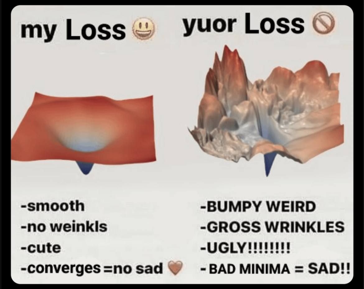 My Loss vs Your Loss Моя потеря против твоей потери: сравнение гладкого и бугристого ландшафтов с ошибками в машинном обучении.