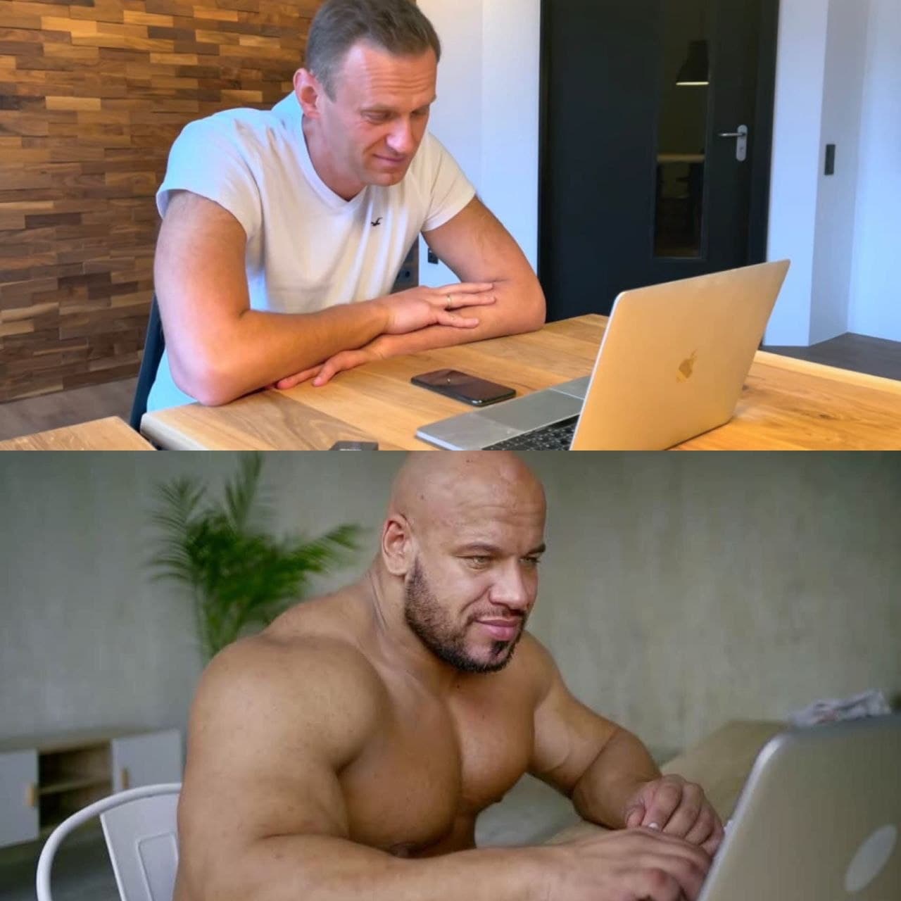 Навальный и Шредер за компьютером Мем с Алексеем Навальным и Андреем Шредером, сидящими за ноутбуками