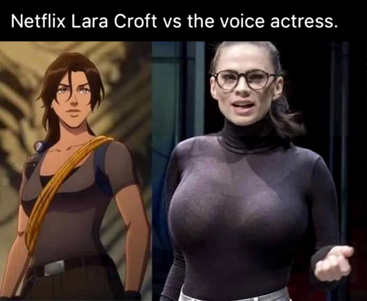Netflix Lara Croft vs the voice actress Сравнение Лары Крофт из "Нетфликс" и актрисы озвучивания Хейли Этвелл