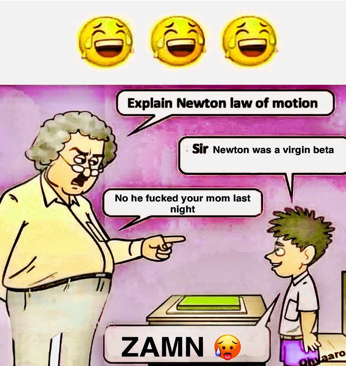 Newton was a virgin beta Учитель спрашивает ученика о законах Ньютона, а тот отвечает, что Ньютон был девственником