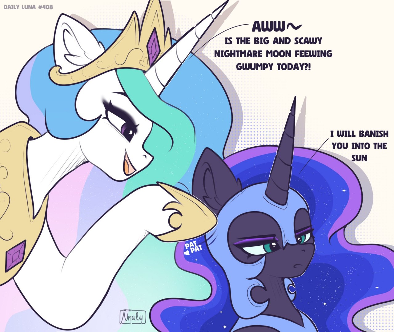 Селестия дразнит Nightmare Moon, а та угрожает изгнать её на солнце