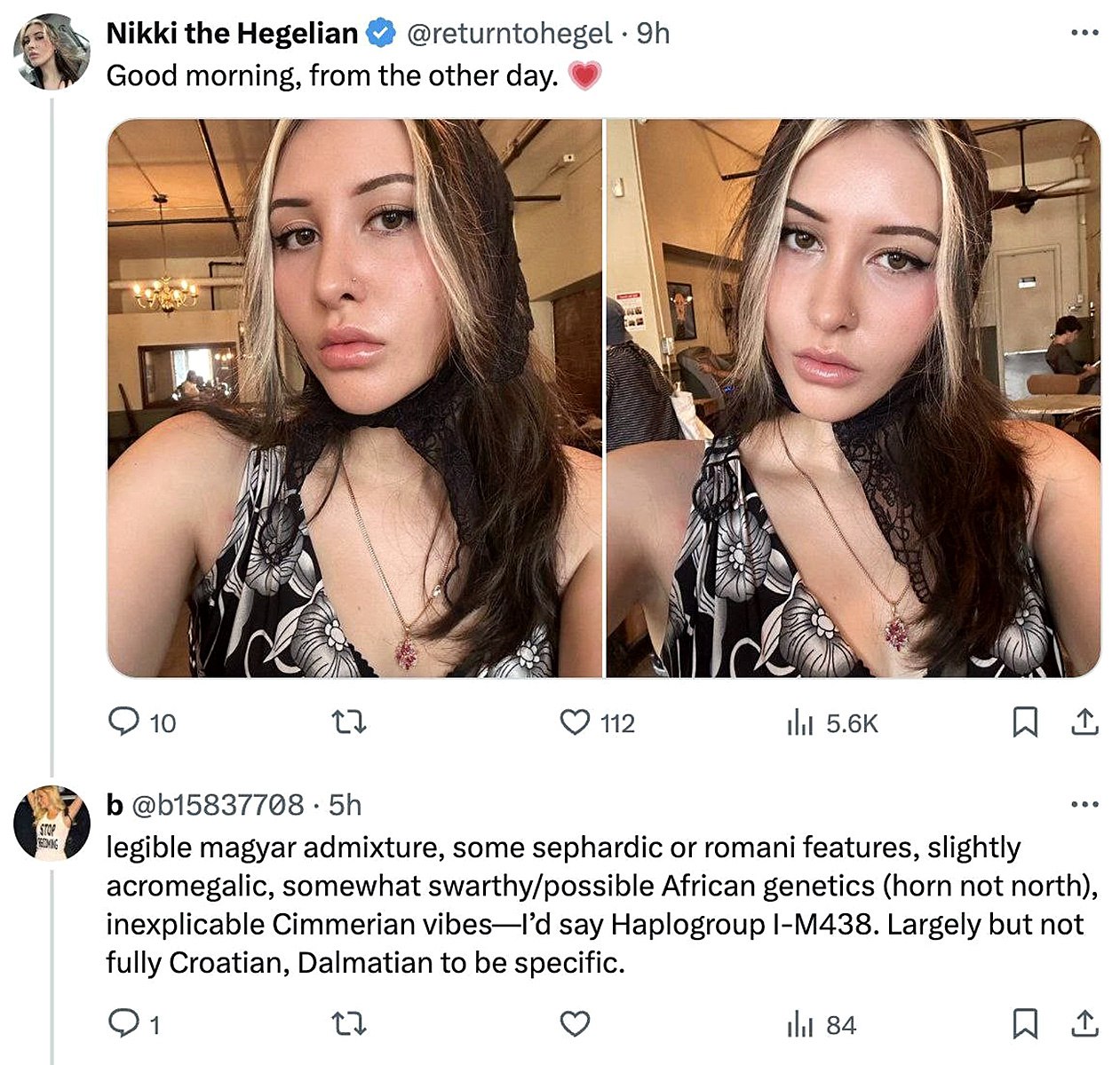 Nikki the Hegelian ancestry Девушка выложила селфи, а мужчина начал описывать ее предполагаемые генетические корни