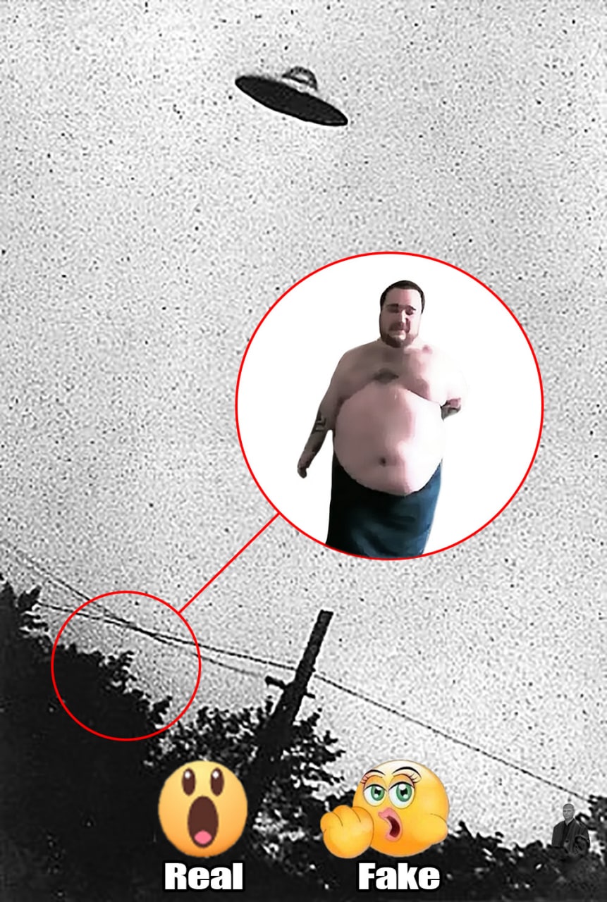 НЛО и полный мужик Мем про НЛО и полного мужика, где НЛО объявляется фейком, а поправившийся мужчина - реальностью