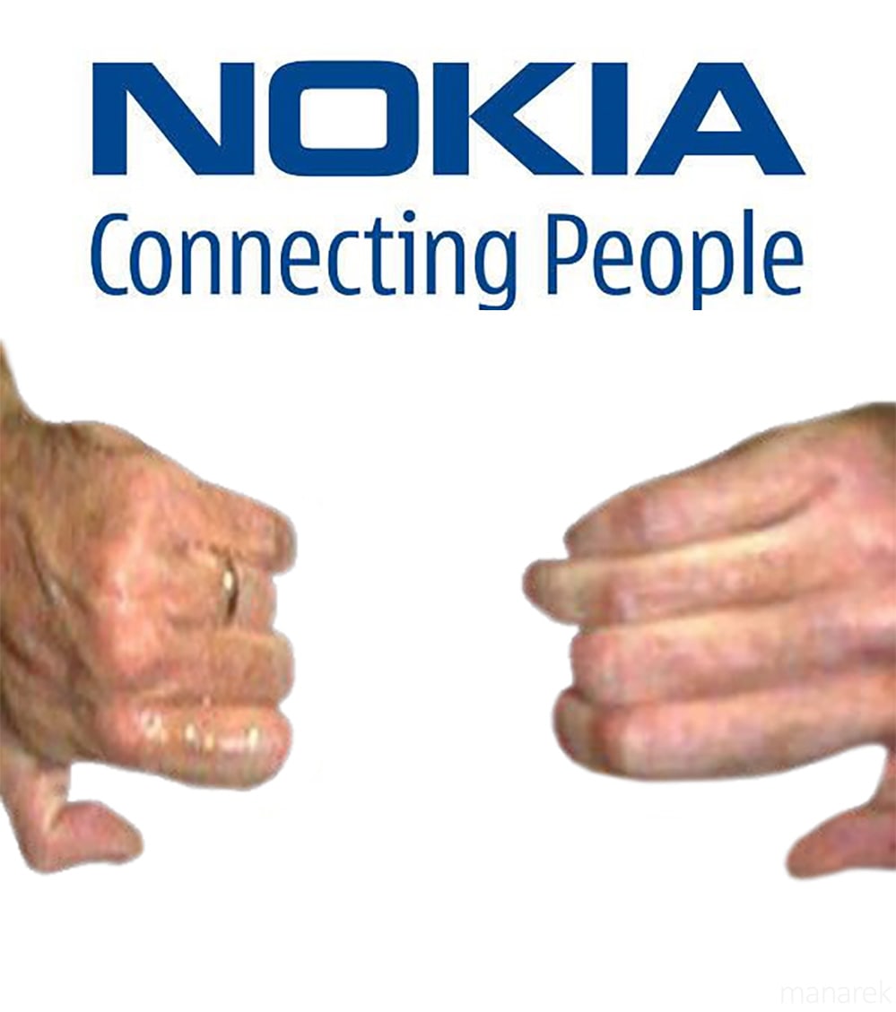 Nokia Connecting People Мем с логотипом Nokia и слоганом Connecting People, под которым две руки тянутся друг к другу