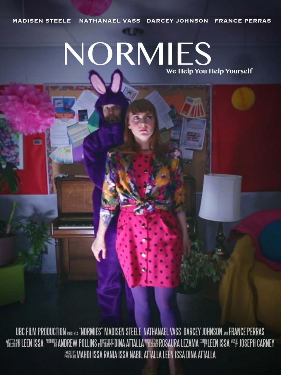 Normies: We Help You Help Yourself Постер фильма "Normies: We Help You Help Yourself" с девушкой и парнем в костюме кролика