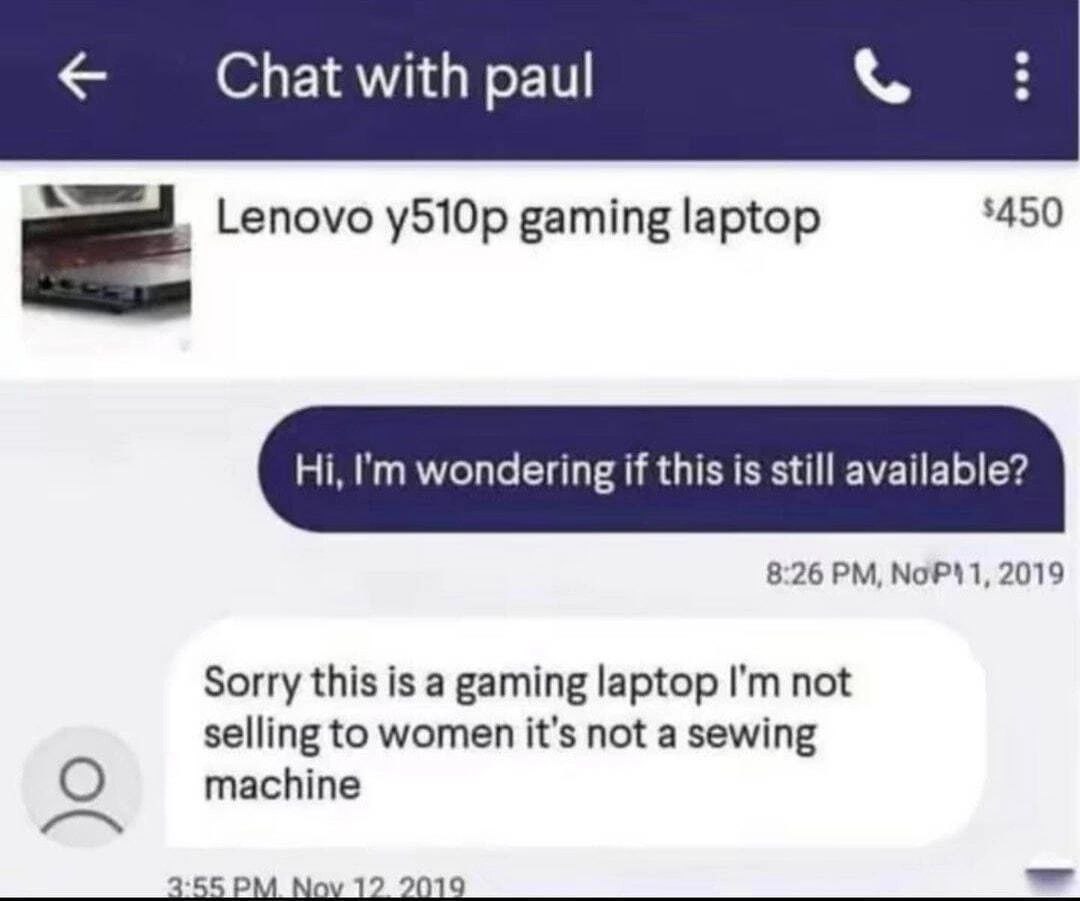 Это не швейная машинка Paul отказывается продавать ноутбук женщинам