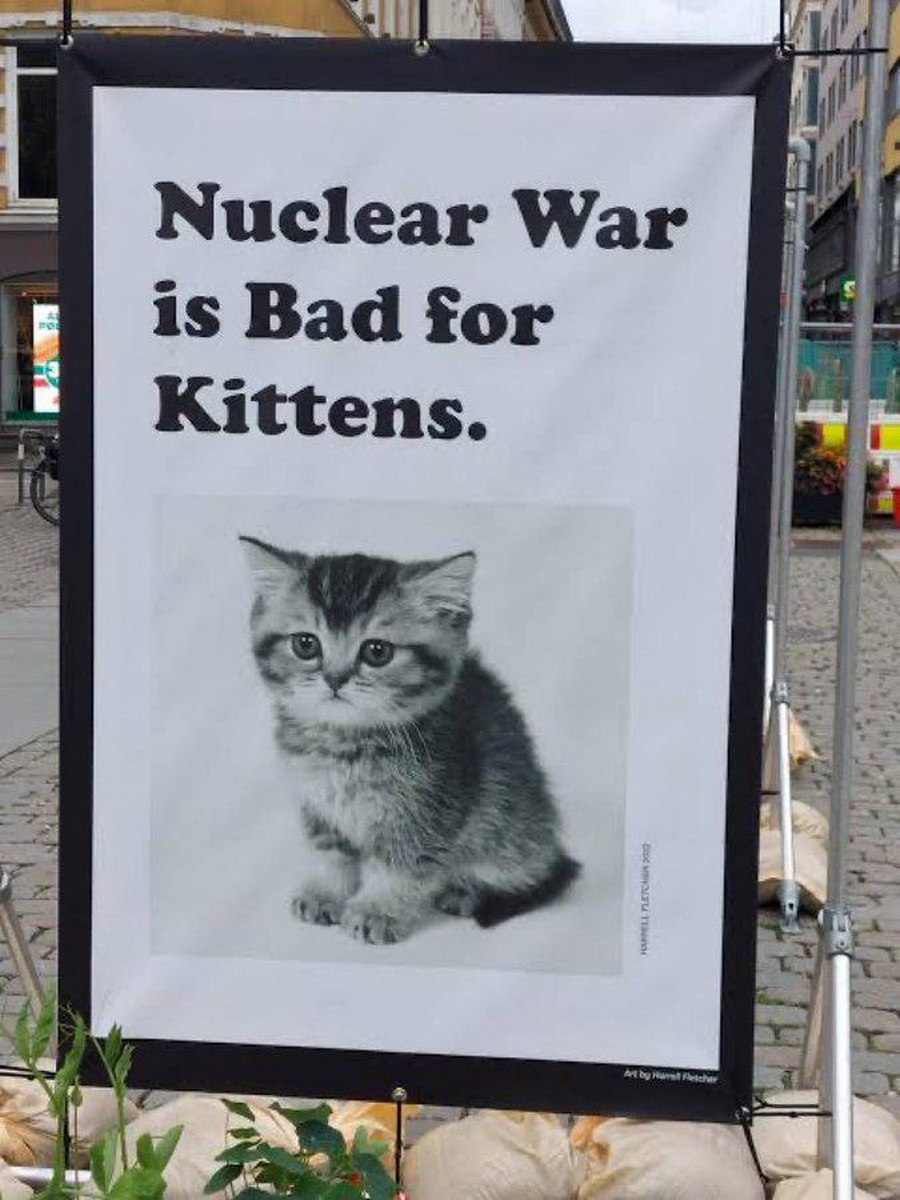 Ядерная война вредна для котят Плакат с надписью «Nuclear War is Bad for Kittens» и изображением милого котенка