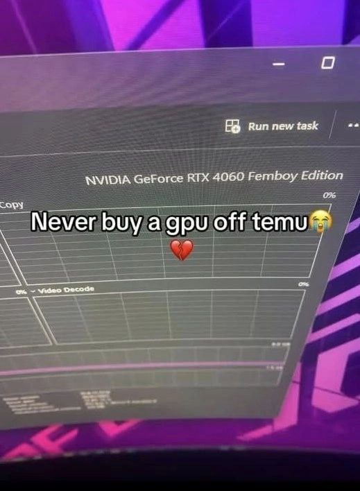NVIDIA GeForce RTX 4060 Femboy Edition Мем про видеокарту NVIDIA GeForce RTX 4060 Femboy Edition и покупку электроники на Temu
