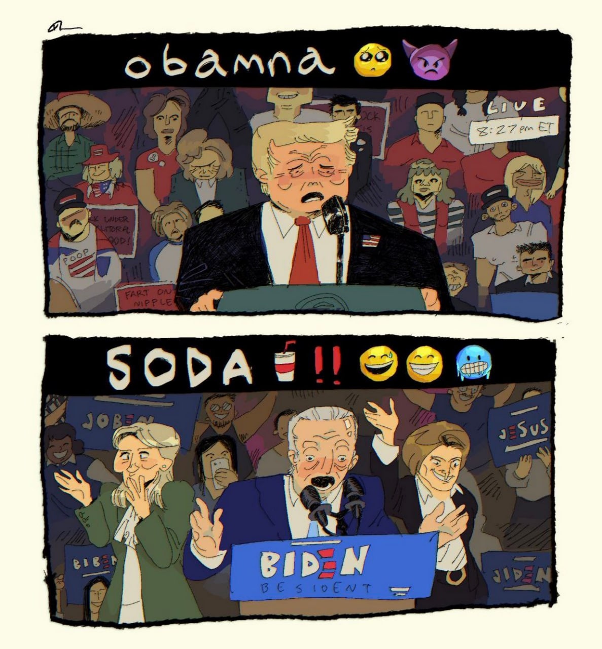 Обамна сода Комикс "Обамна сода" с Трампом и Байденом