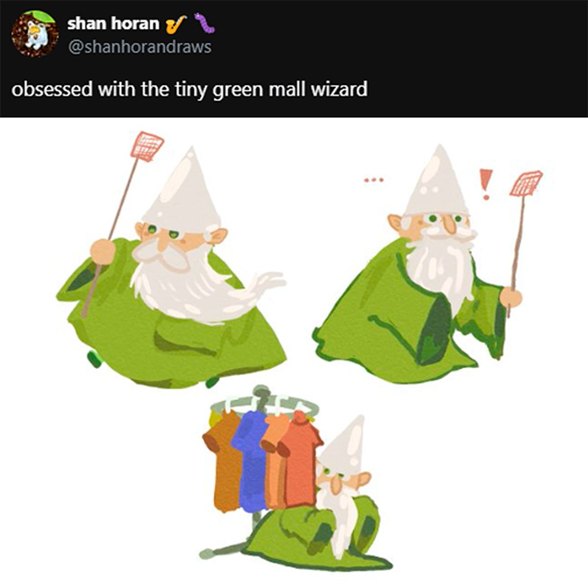 Obsessed with the tiny green mall wizard Маленький зеленый волшебник из торгового центра с мухобойкой