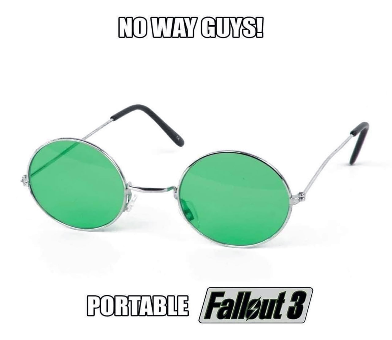 Очки Portable Fallout 3 Мем с круглыми очками с зелеными линзами и надписью Portable Fallout 3