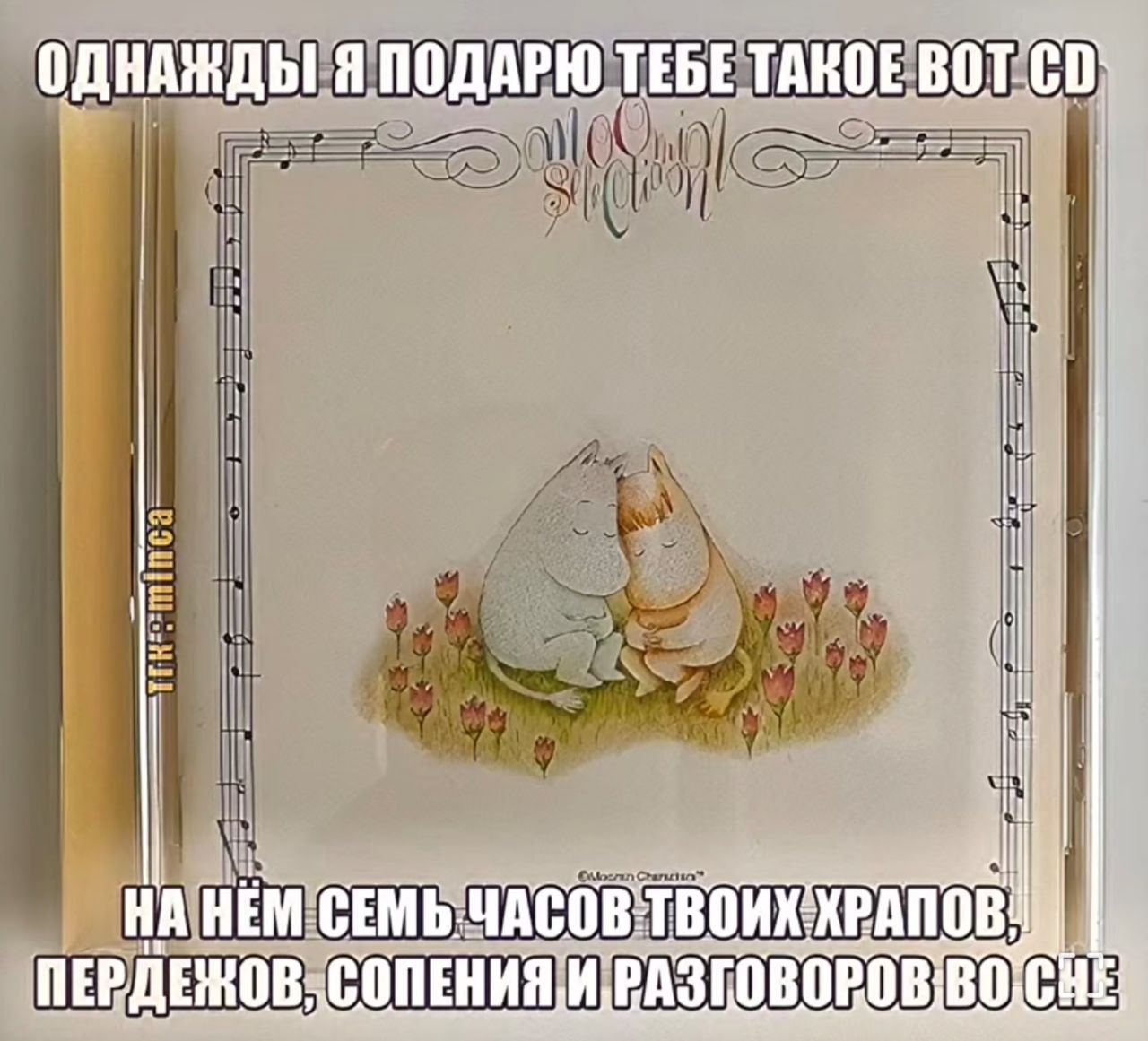 Нежная картинка о подарке с записью храпов, пердежов, сопения и разговоров во сне близкого человека
