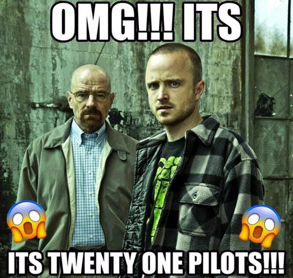 OMG!!! Its twenty one pilots!!! Мем с Уолтером Уайтом и Джесси Пинкманом, которые якобы являются группой Twenty One Pilots